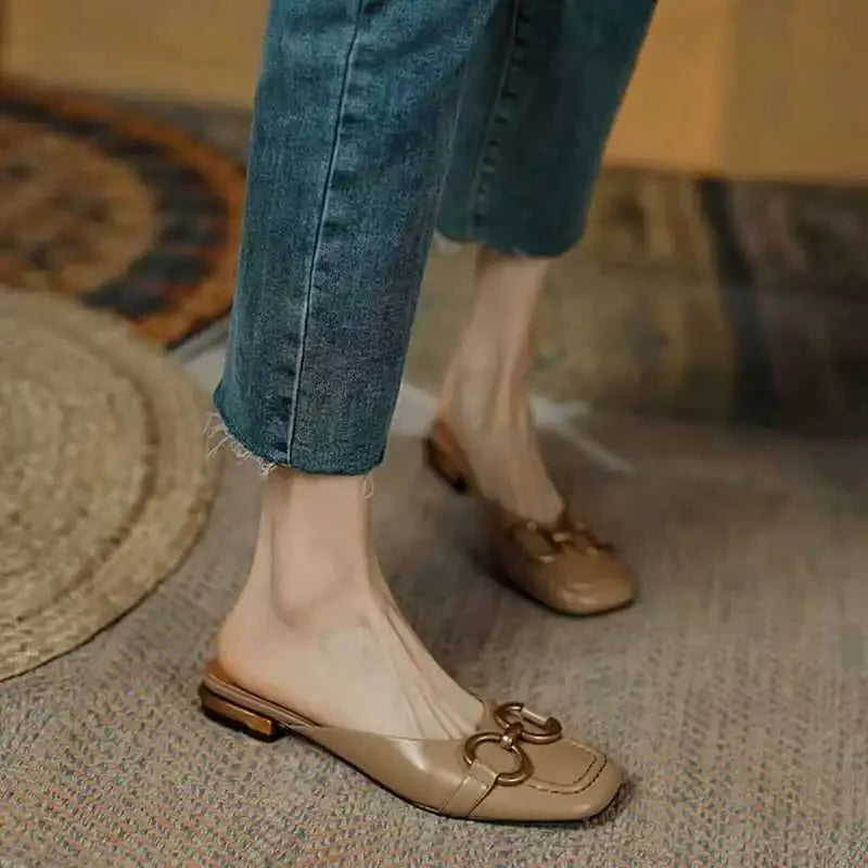 Zapatos Mujer French Vintage Women Sandals Summer 2023 New Elegant Low Heel Shoes Lazy Casual Muller Shoes Designer Women Shoes