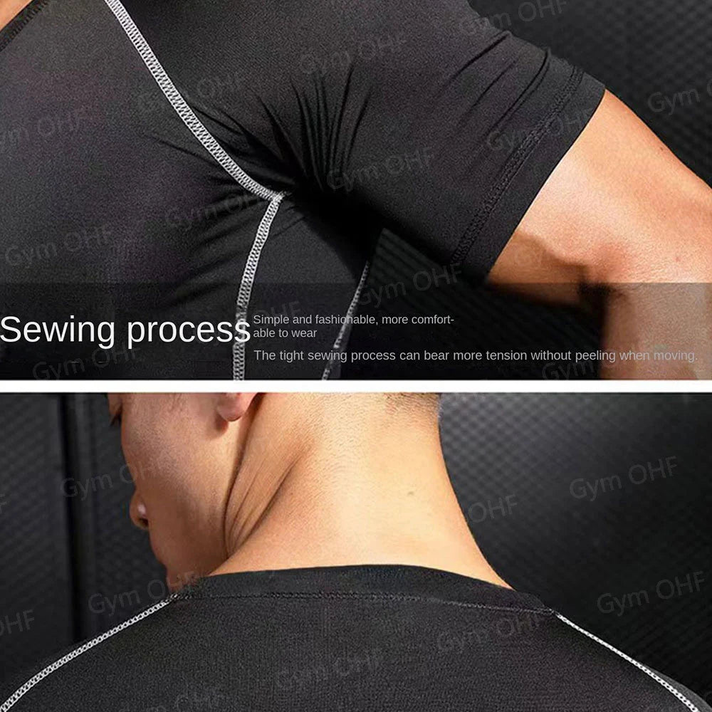 Men's Solid Color Short Sleeved T-shirt Compressed Quick Drying Breathable Training Suit Fitness Jujitsu Rashguard Top Gym Sport