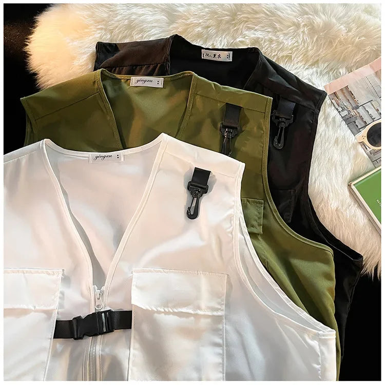 Techwear Vests Women Vintage Spring Autumn Coat Designed Couples All-match Sleeveless Outwear Japanese Harajuku Aesthetic Ins