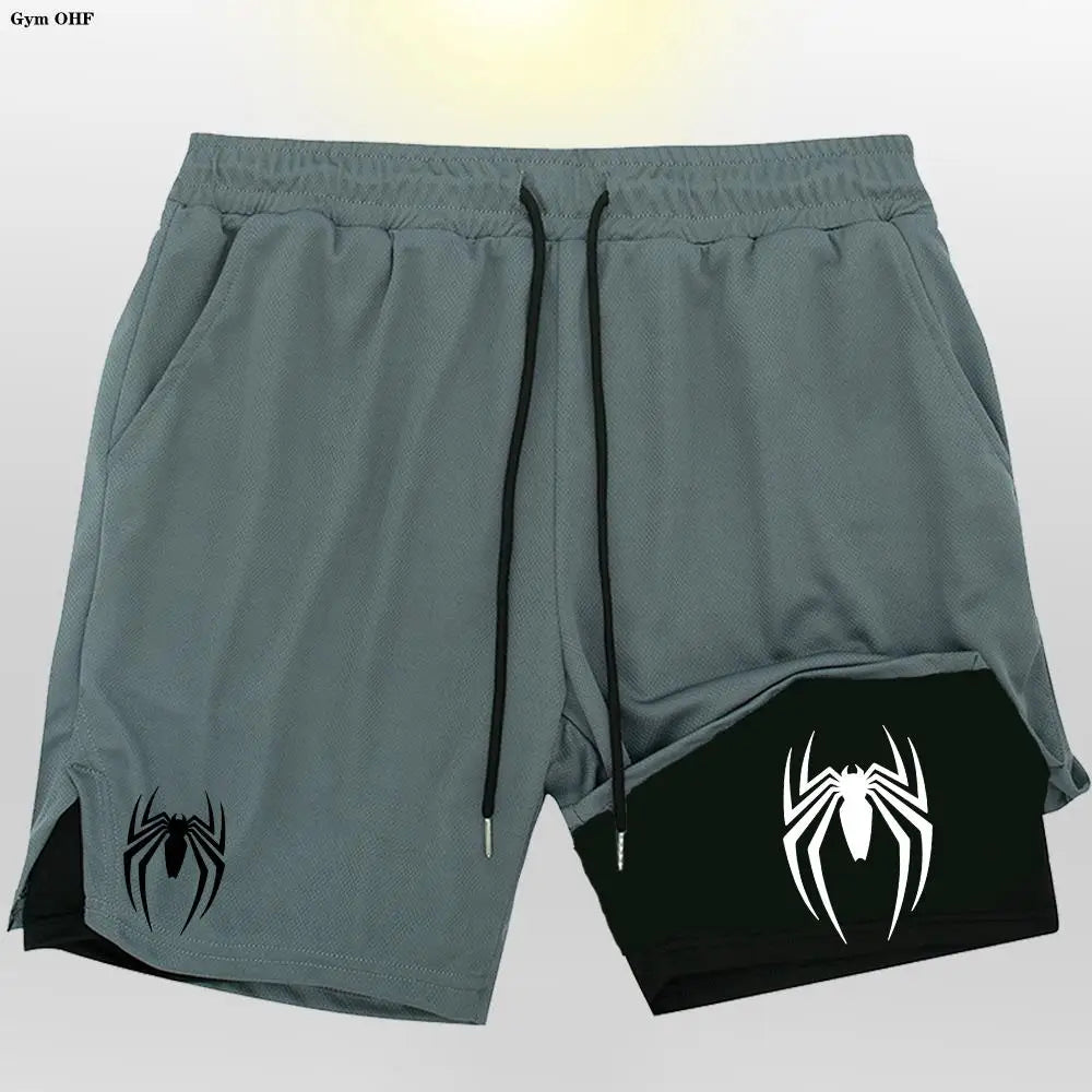 Sport Shorts Men 2099 Spider Sportswear Double-Deck Running Shorts 2 In 1 Beach Bottoms Summer Gym Fitness Training Short Pants