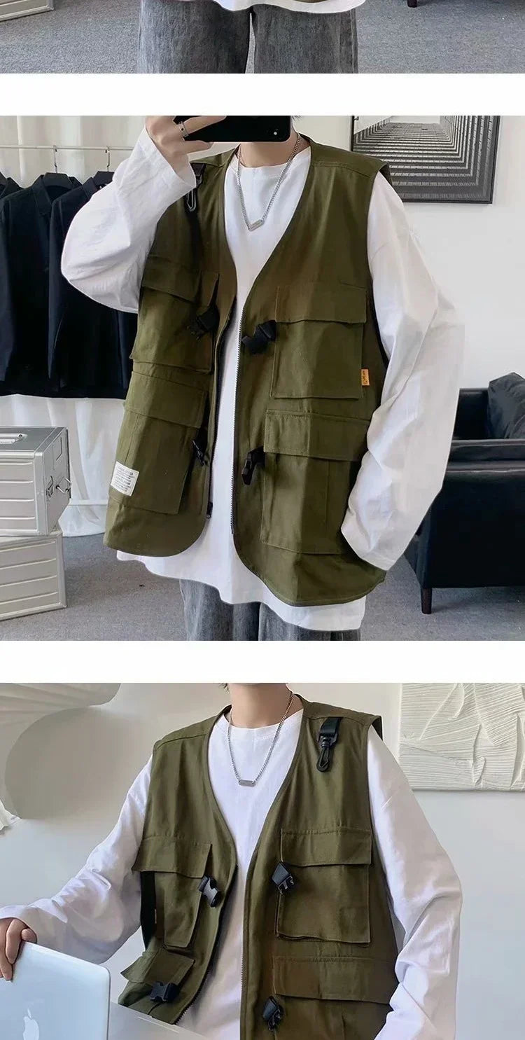 Techwear Vests Women Vintage Spring Autumn Coat Designed Couples All-match Sleeveless Outwear Japanese Harajuku Aesthetic Ins