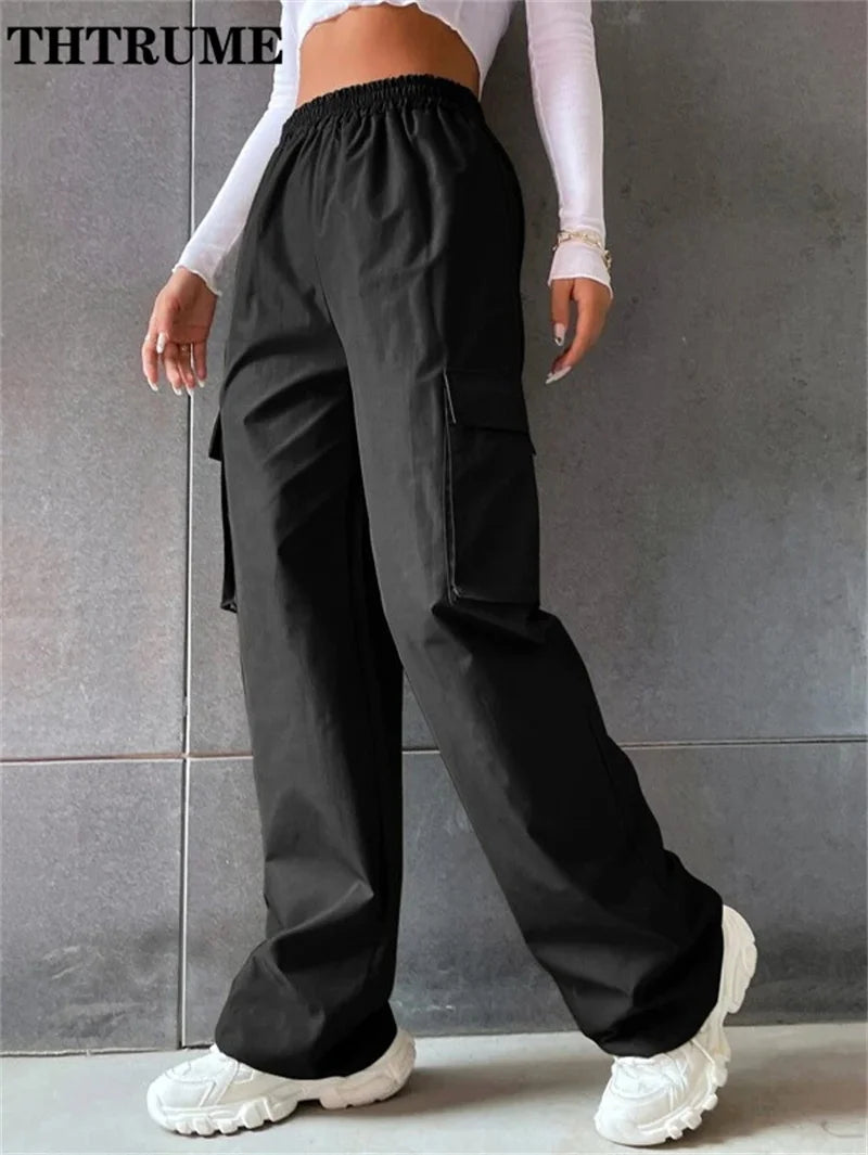 Cargo Vintage Streetwear Poches Taille Haute Femme