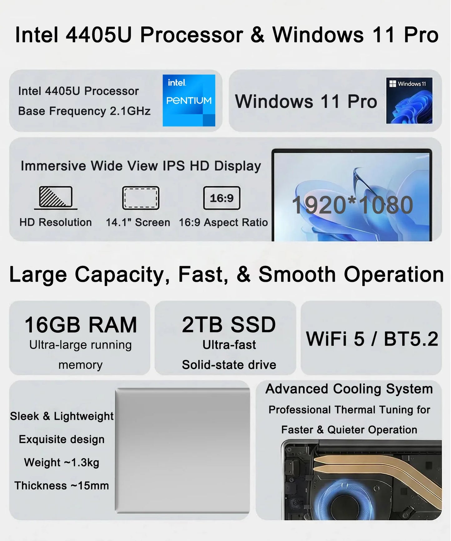 PC Gaming 14.1 4405U 16Go 2To Win11 v2