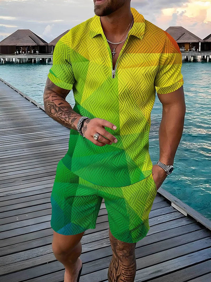 Ensemble Polo 3D Geometrique Short
