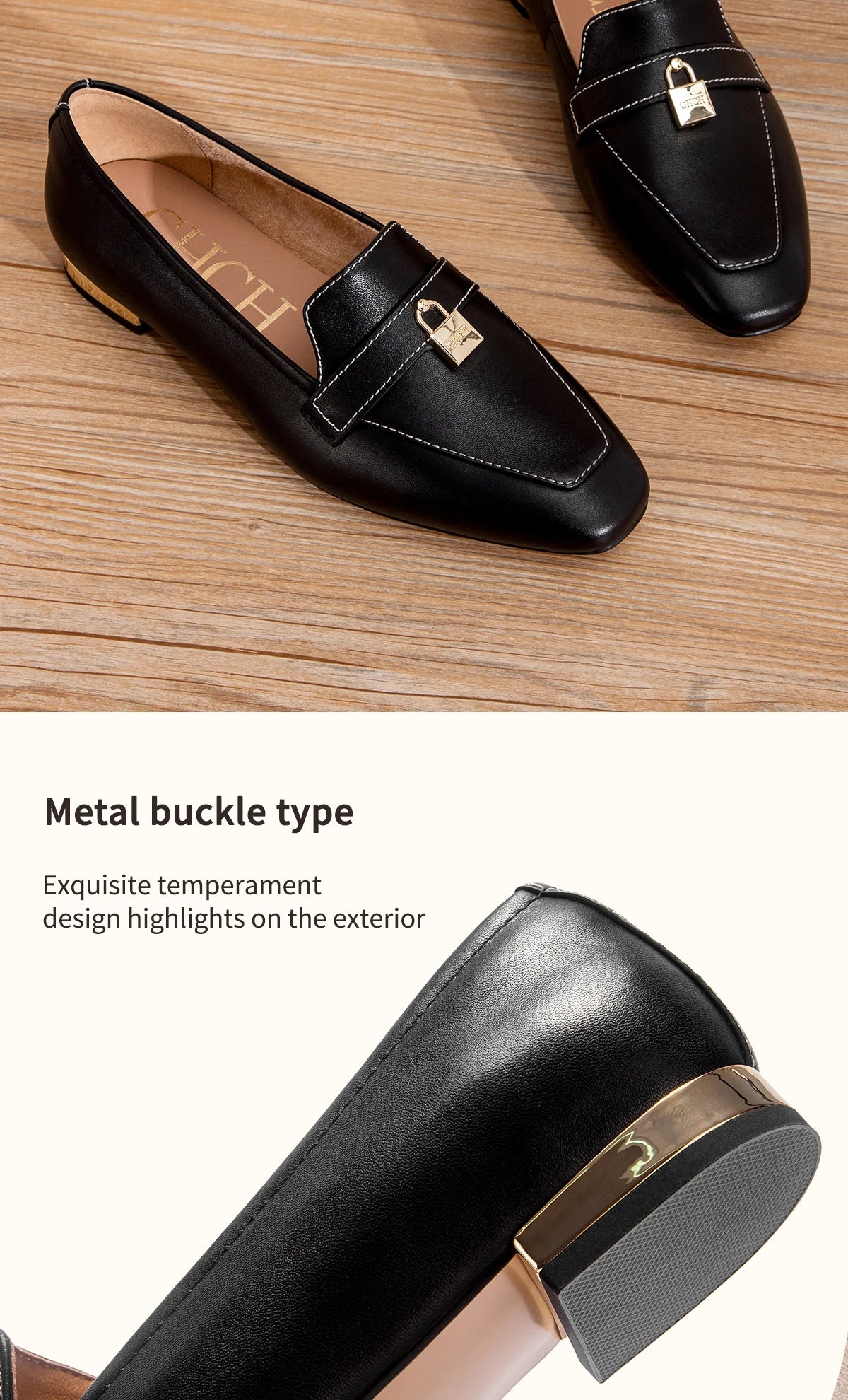 CHCH Women's Flat Shoes 2025 Autumn New Comfortable Cow Leather Black Business Commuter Women's Shoes