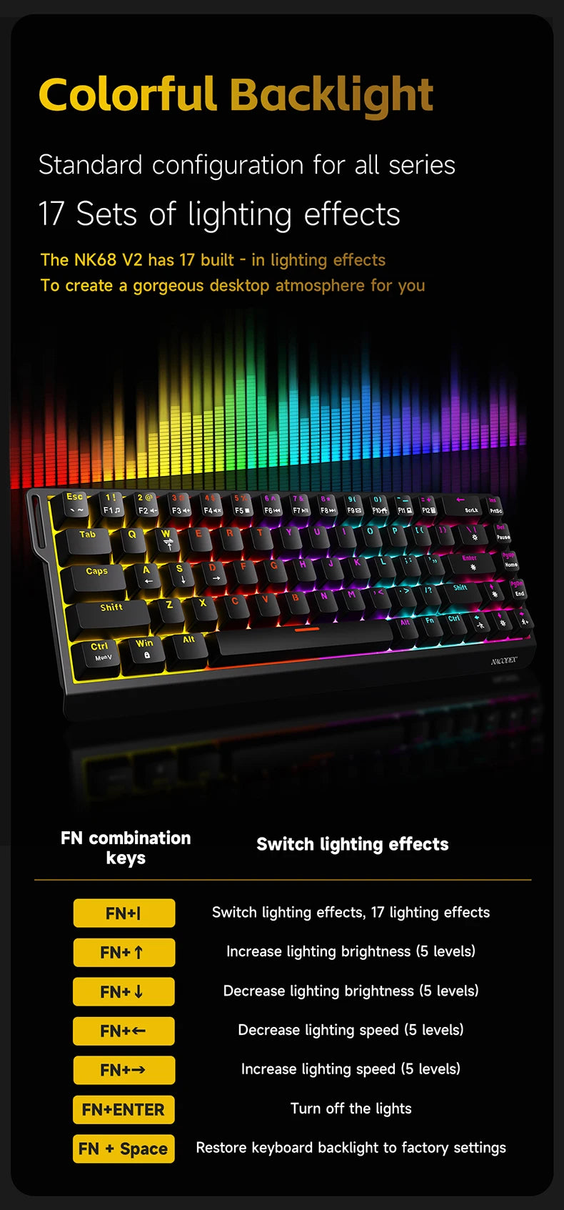 AJAZZ NK68V2 Single-Mode Wired Mechanical Keyboard Portable Gaming Keyboard RGB Hot-Swappable PC Lightweight Mechanical Keyboard