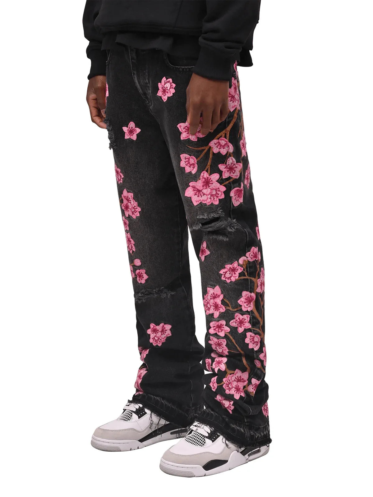 Jean Ripped Floral Brode Flare Homme