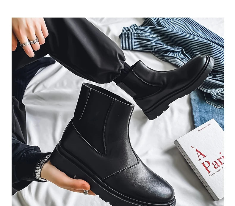 2025 Spring New Chelsea Men's Boots Platform Elevating Shoes, Men's Anti-slip Wear-resistant Outdoor Boots