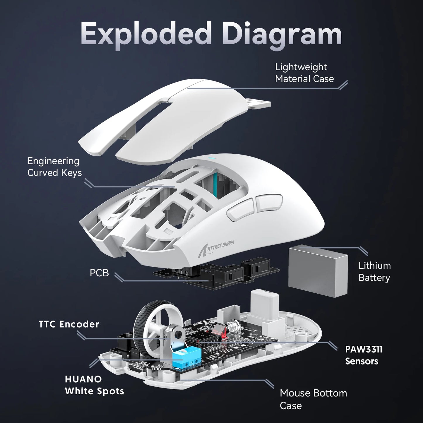 Souris Gaming Attack Shark X11 - Station de Charge RGB
