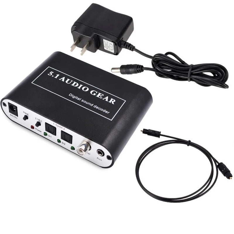 5.1 Audio Decoder Digital Sound DTS/AC3/PCM Optical to Stereo Surround Digital to Analog Converter HD 2 SPDIF 3.5 AUX Coaxial