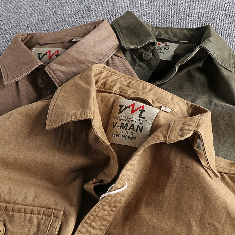 Chemise ML Cargo Coton Retro Japonais
