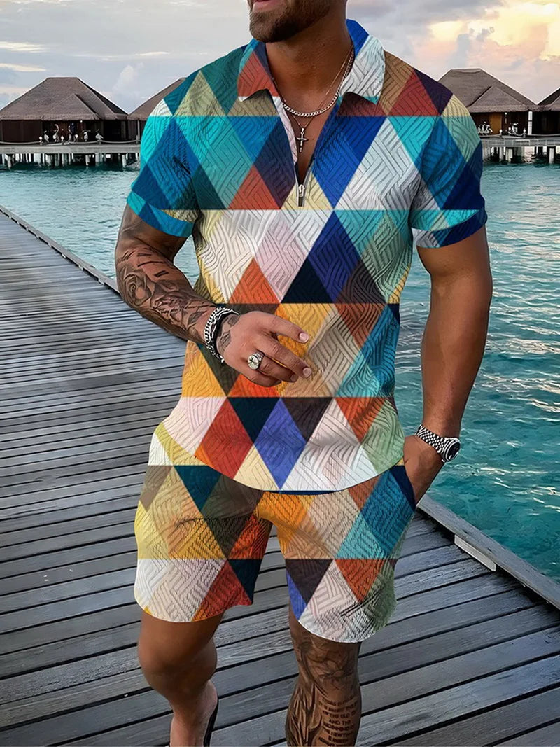 Ensemble Polo 3D Geometrique Short