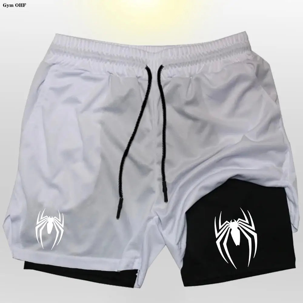 Sport Shorts Men 2099 Spider Sportswear Double-Deck Running Shorts 2 In 1 Beach Bottoms Summer Gym Fitness Training Short Pants