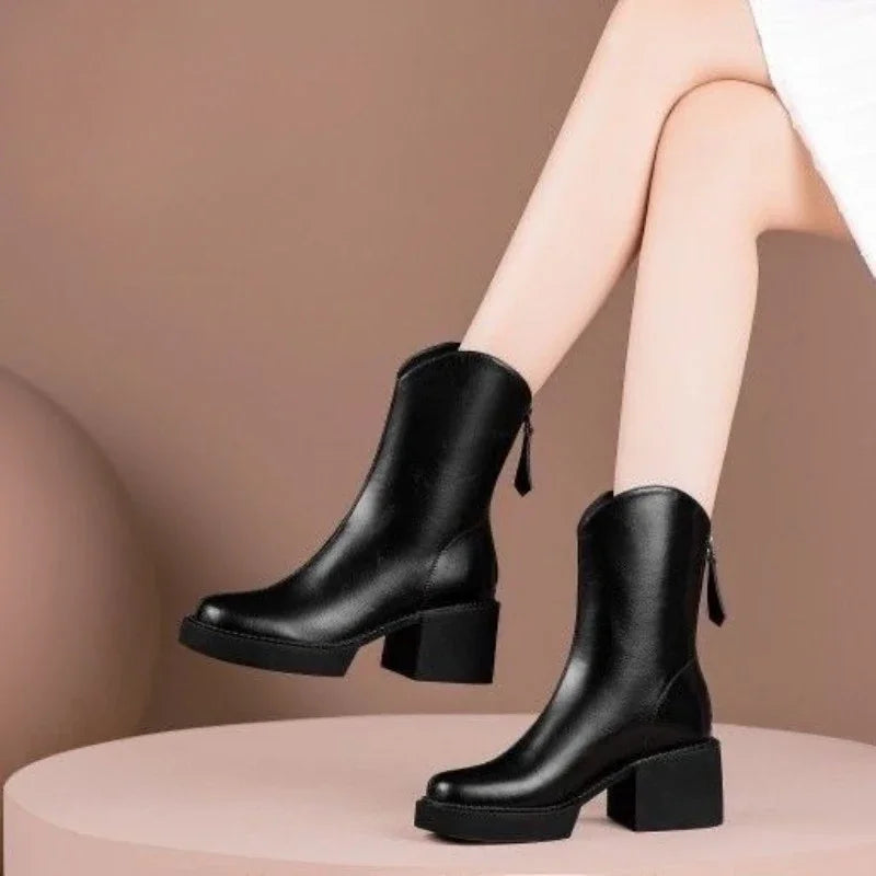Women's Shoes Chelsea Boots Woman Winter 2025 Cute Trend Elastic Half Promotion Genuine Leather On Offer With High Quality New