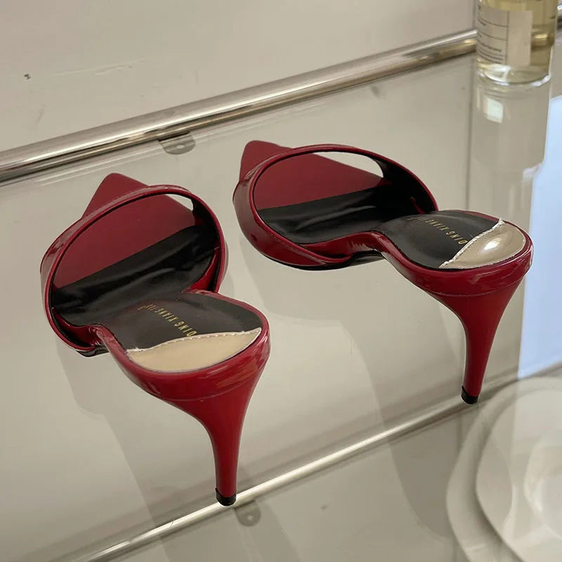 Female Red Footwear Pumps Slides Heels Shoes For Women New In 2025 Luxury Fashion Pointed Toe Ladies Thin High Heels Shoes