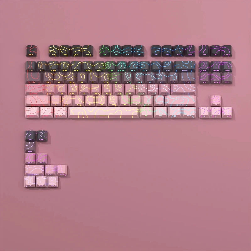 98 Key White Topographic 4.0 PBT Keycaps Double Shot Side Print Shine Through Backlit key caps For MX Gamer Mechanical Keyboard