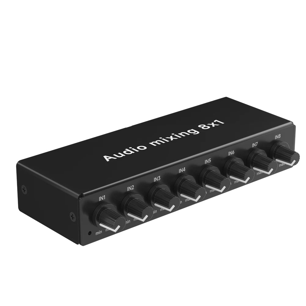 ABUO-Selector AUX Input With Volume Control 8 In 1 Out Audio Mixer, 8 Ports 3.5Mm For Live Streaming For Recording