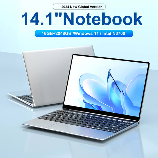 New Ultra Slim Laptop 14.1" 16GB RAM 2TB SSD Intel N3700 Notebook Gamer 1920*1080 Display Office Study Computer PC Windows 11 Pro