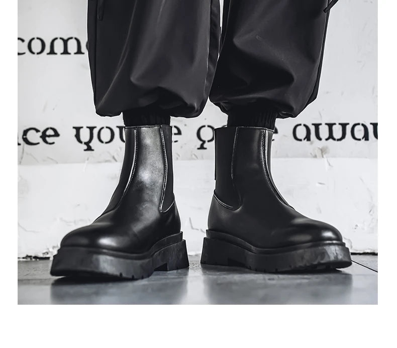 2025 Spring New Chelsea Men's Boots Platform Elevating Shoes, Men's Anti-slip Wear-resistant Outdoor Boots