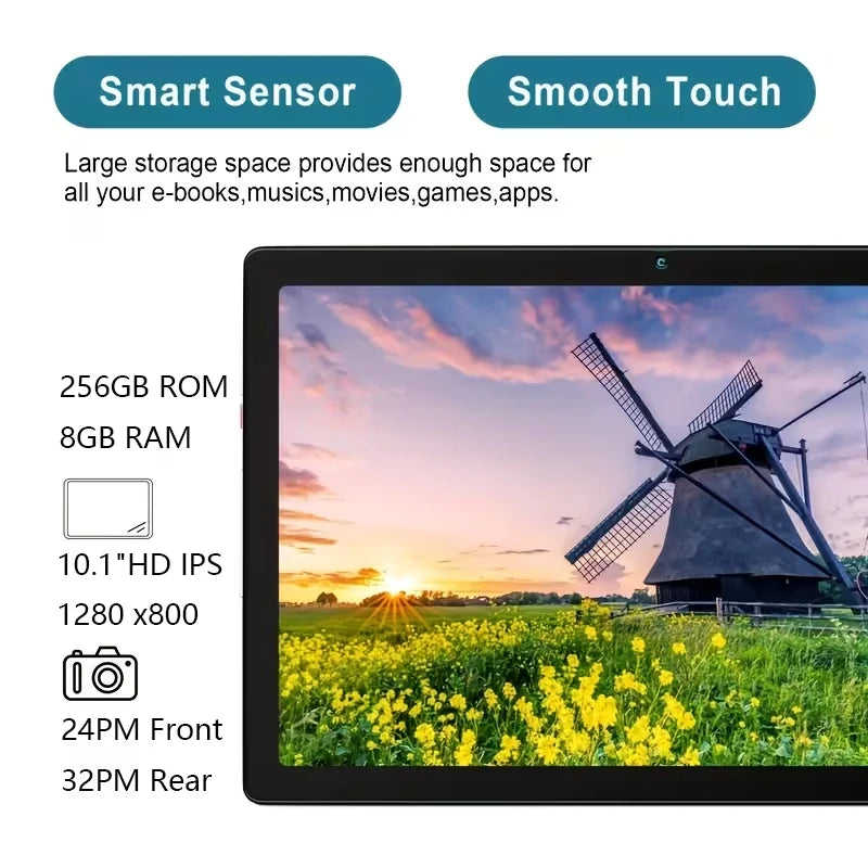 Portable Android 15 Tablet 8GB+256GB, 4000mAh Long Battery, HD Camera for Remote Work & Study