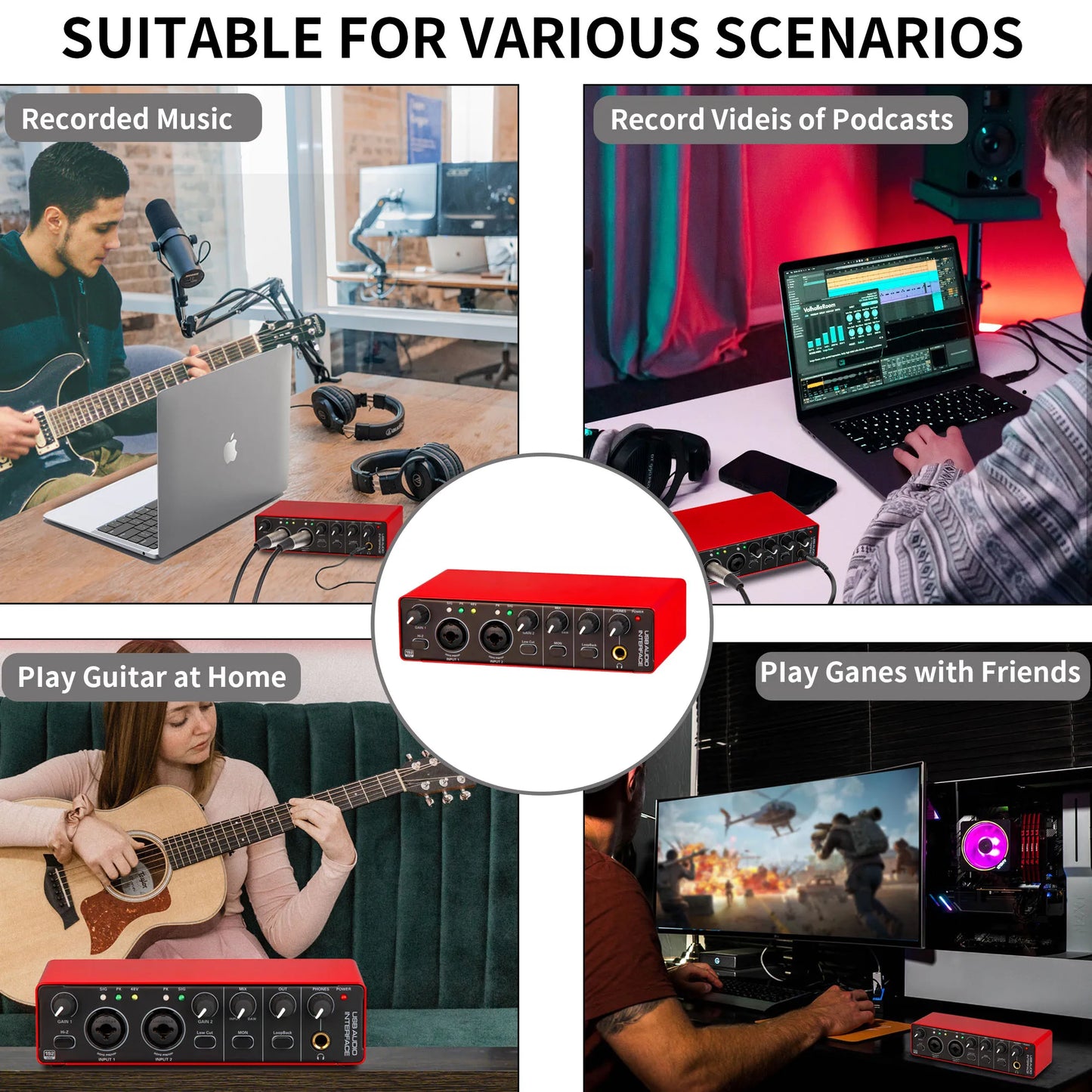 External Professional Dual-Channel Audio Interface: A USB audio interface for computers (driver-free), suitable for band recordi