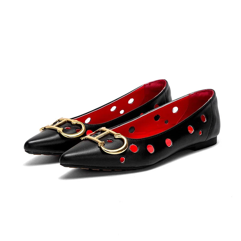 CHCH 2025 Women's Flat Shoes New Punching Design Pointed Woman Shoes Simple Anti slip