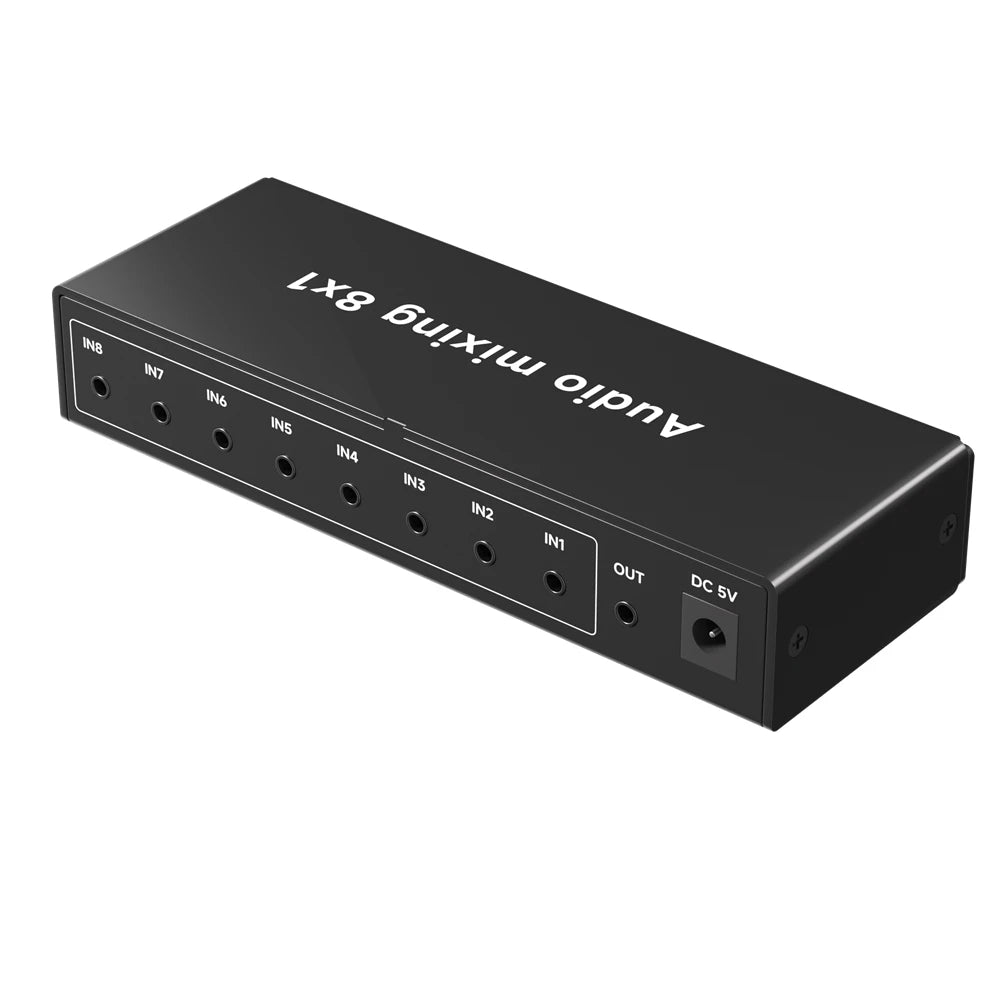ABUO-Selector AUX Input With Volume Control 8 In 1 Out Audio Mixer, 8 Ports 3.5Mm For Live Streaming For Recording