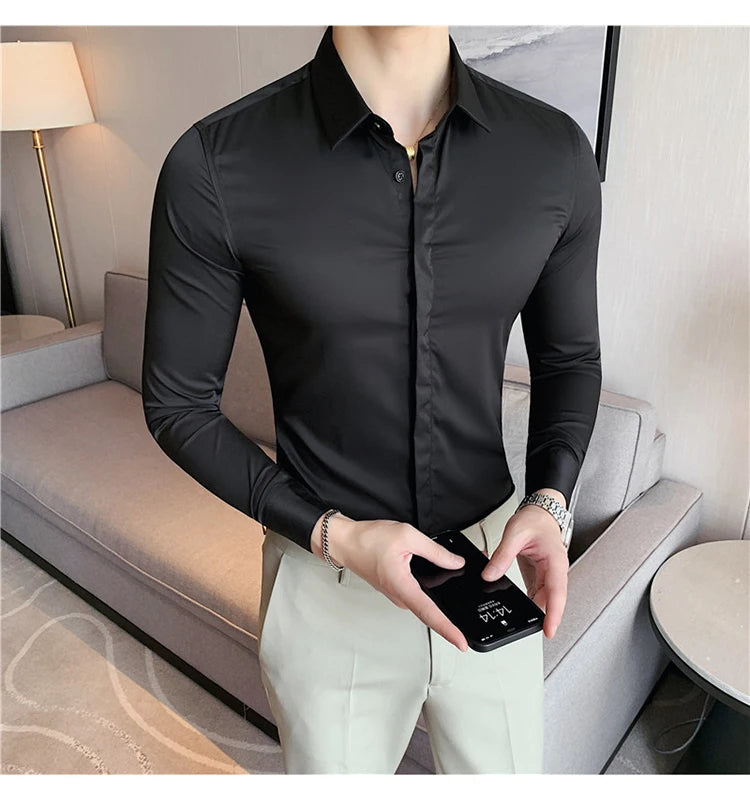 Chemise ML Homme Slim Uni Luxe