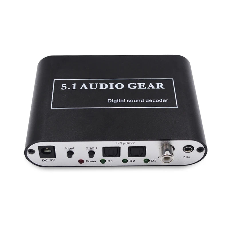 5.1 Audio Decoder Digital Sound DTS/AC3/PCM Optical to Stereo Surround Digital to Analog Converter HD 2 SPDIF 3.5 AUX Coaxial