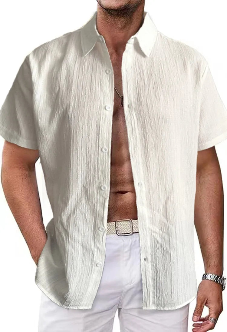 Chemise MC Coton Uni Col Rabattu Beach