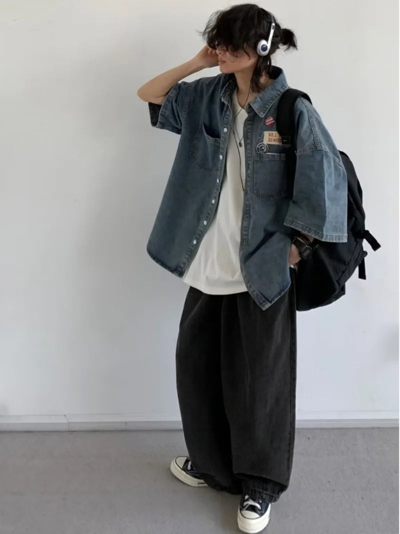 Ensemble Denim Harajuku Chemise Jean Retro