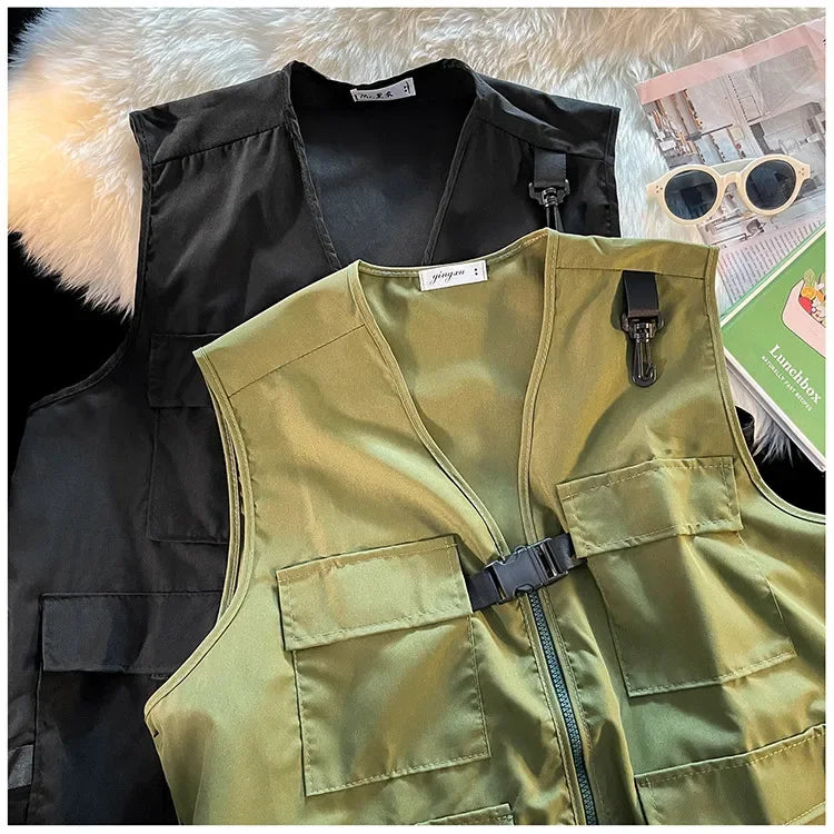 Techwear Vests Women Vintage Spring Autumn Coat Designed Couples All-match Sleeveless Outwear Japanese Harajuku Aesthetic Ins