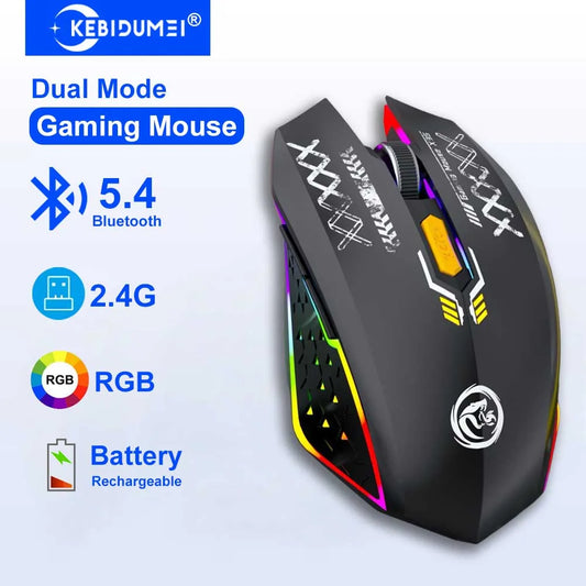 2.4G Wireless Mouse Bluetooth 5.4 Mouse Dual Mode Rechargeable Mouse Silent Mice RGB Backlit Gaming Mouse for PC Tablet Laptop