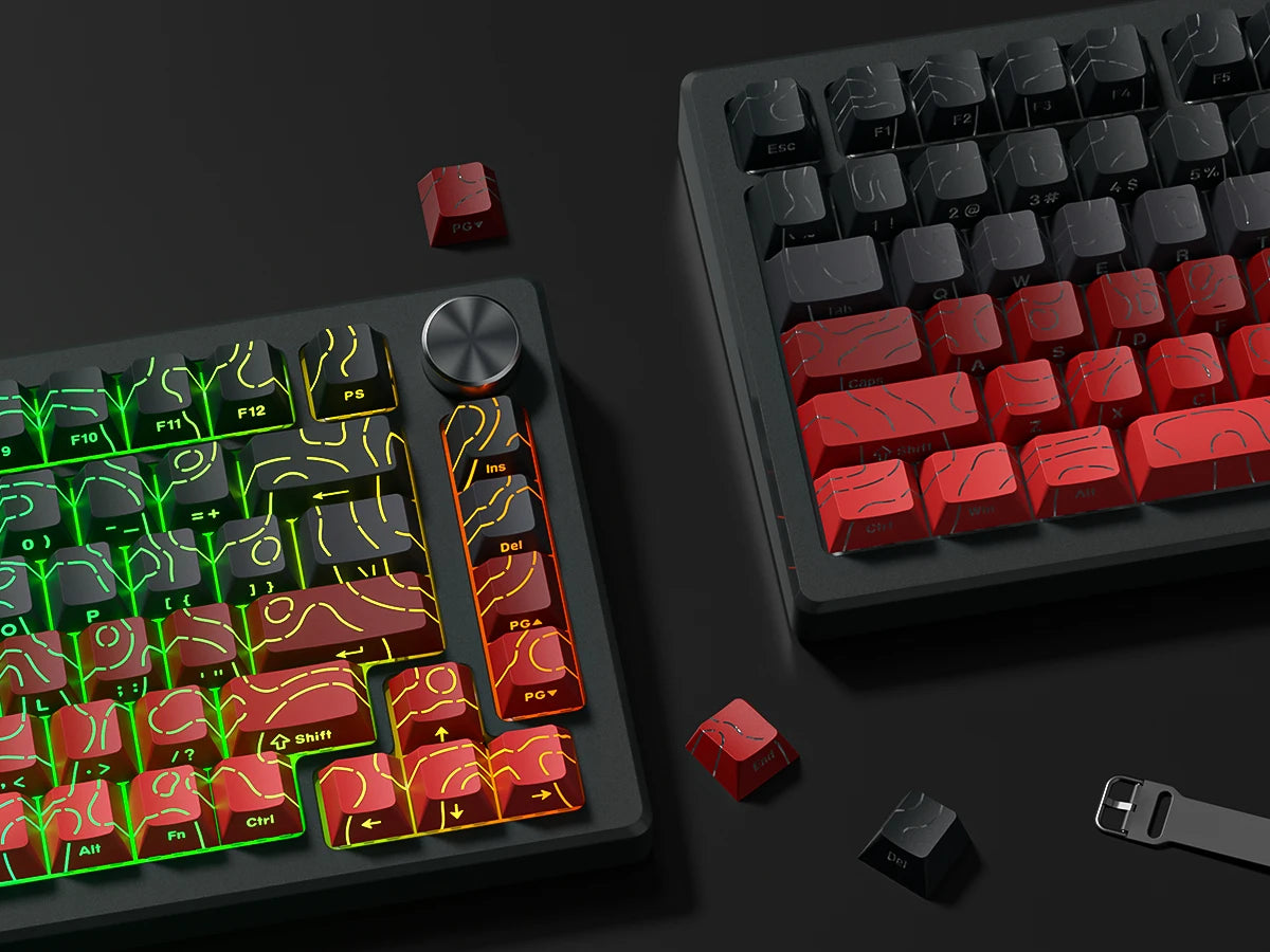 Red Contour Side Printed Shine Through Keycaps Cherry Profile Double Shot PBT Keycap for Gateron MX Switches Mechanical Keyboard