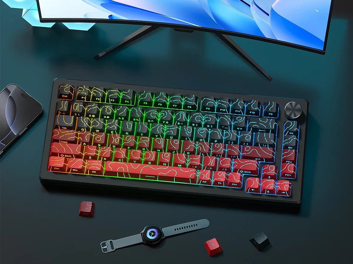 Red Contour Side Printed Shine Through Keycaps Cherry Profile Double Shot PBT Keycap for Gateron MX Switches Mechanical Keyboard