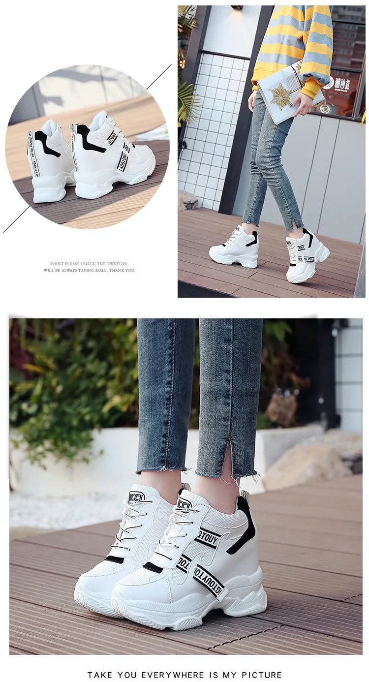 Hot Sales Trendy Shoes Women High Top Sneakers Women Platform Ankle Boots Basket Femme Chaussures Femmes Height Increase Sneaker