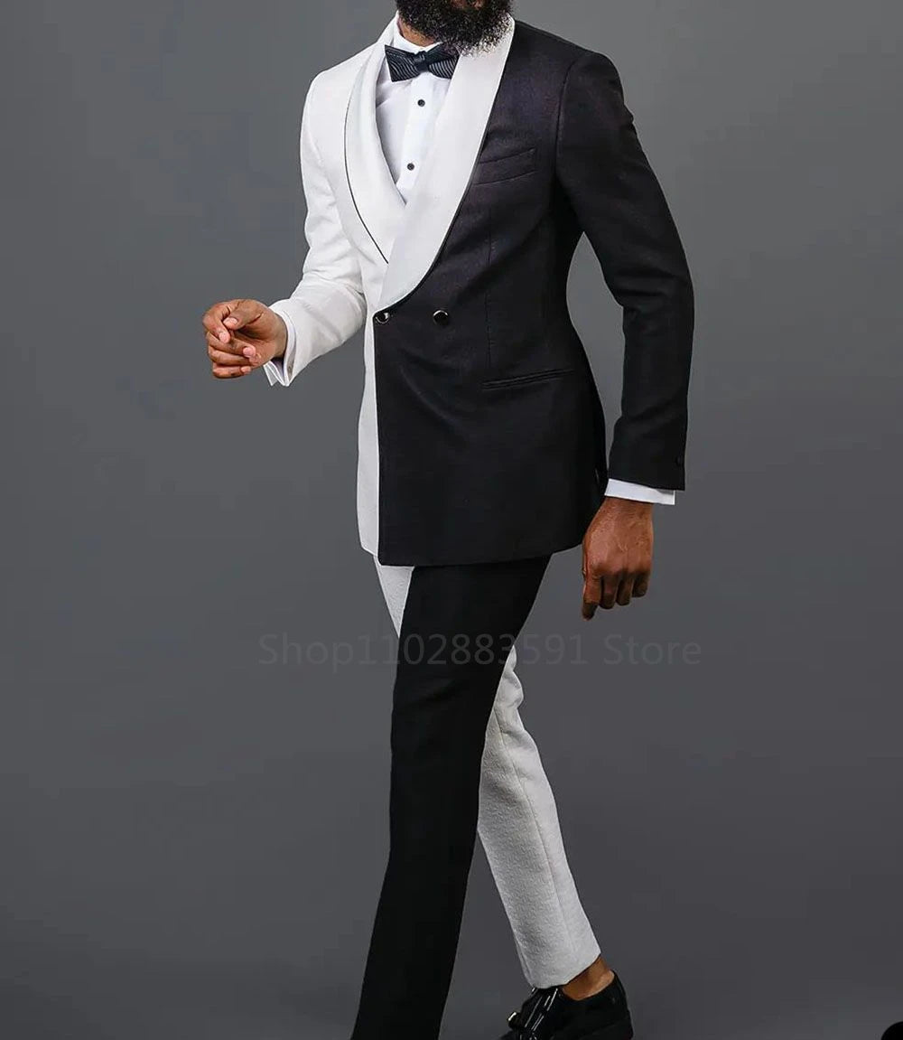 Costume 2 Pieces Croise Blanc Noir