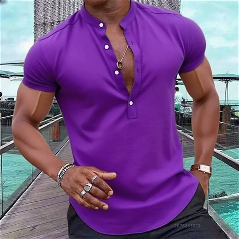Chemise MC Hawaiian Uni Col Montant