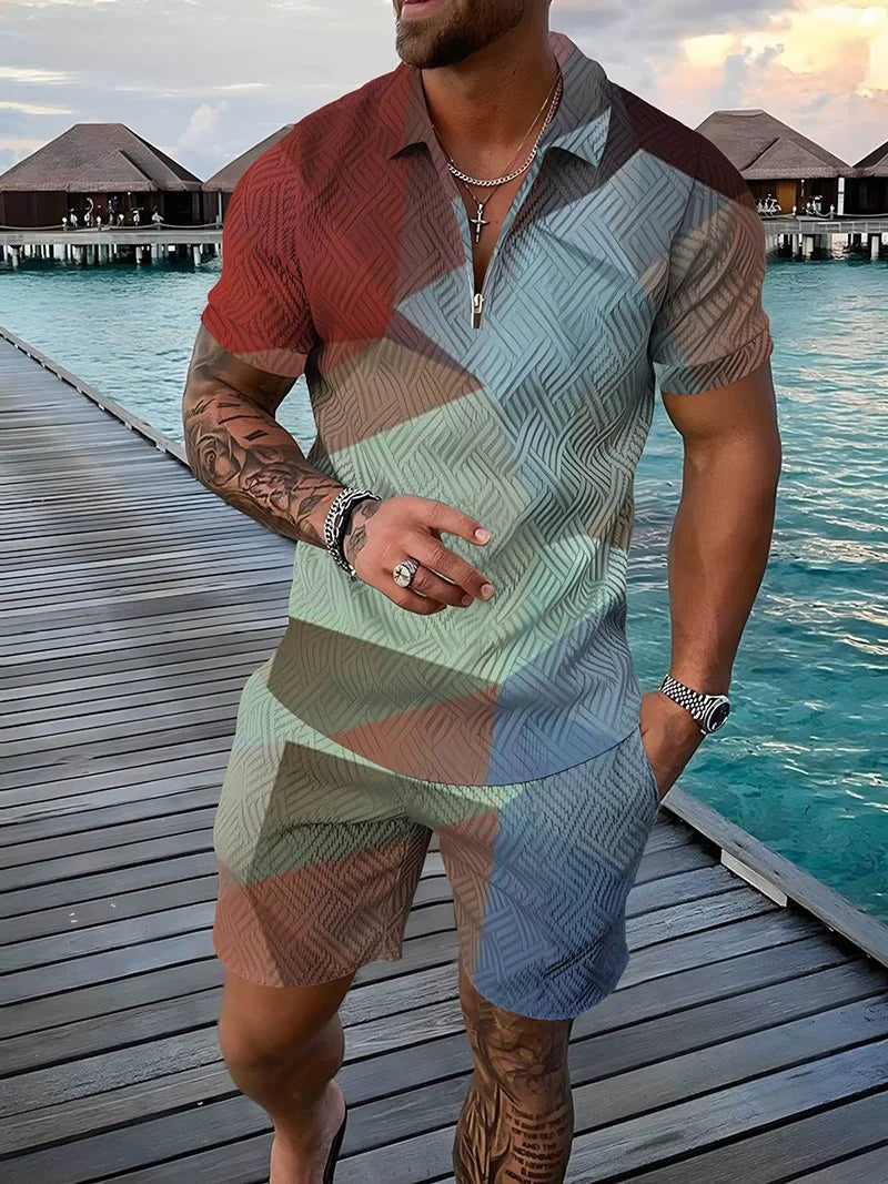 Ensemble Polo 3D Geometrique Short