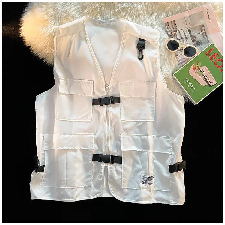 Techwear Vests Women Vintage Spring Autumn Coat Designed Couples All-match Sleeveless Outwear Japanese Harajuku Aesthetic Ins