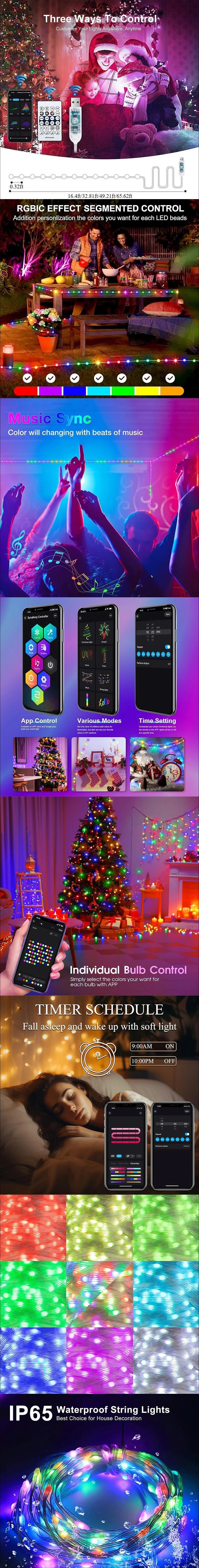 Guirlande LED RGB Bluetooth Fil Cuivre Fête