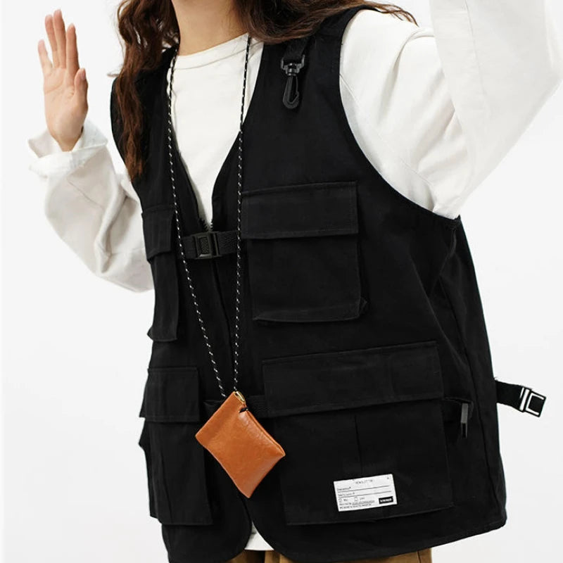Techwear Vests Women Vintage Spring Autumn Coat Designed Couples All-match Sleeveless Outwear Japanese Harajuku Aesthetic Ins