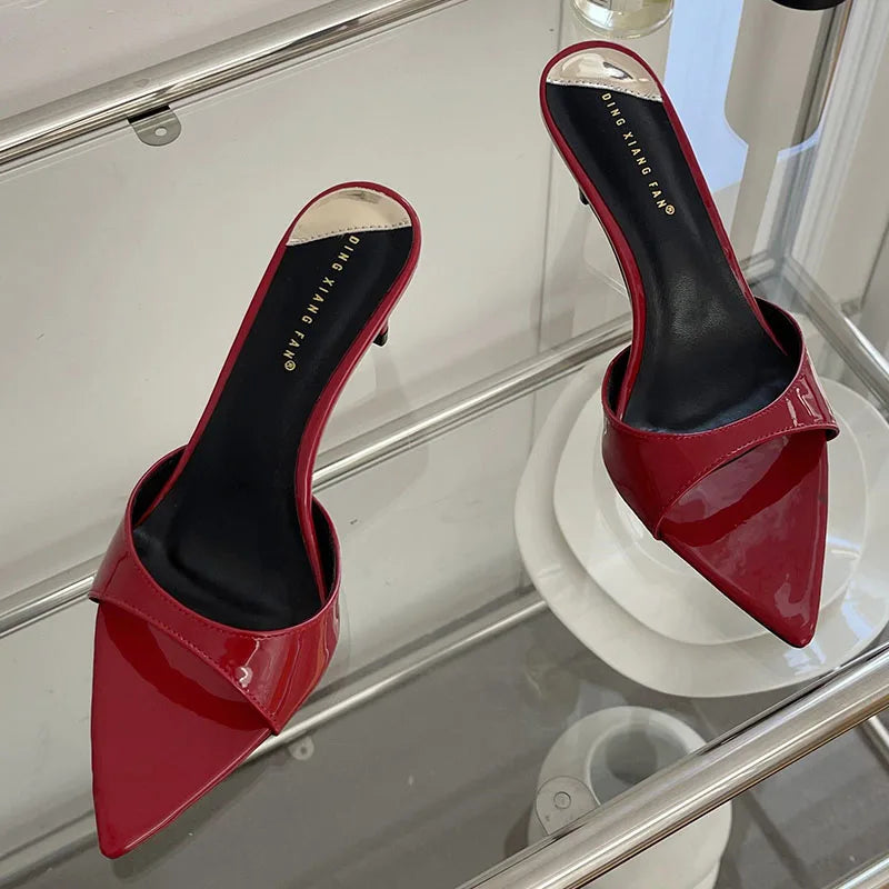 Female Red Footwear Pumps Slides Heels Shoes For Women New In 2025 Luxury Fashion Pointed Toe Ladies Thin High Heels Shoes