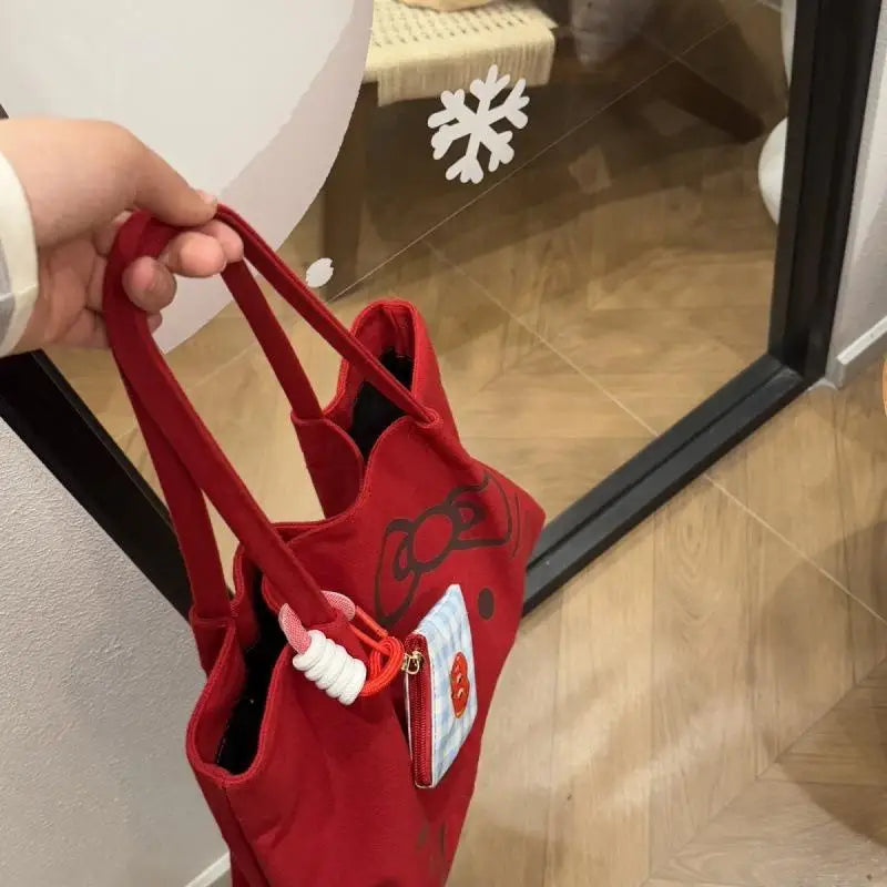 Sac Hello Kitty Toile Rouge Grande Capacité
