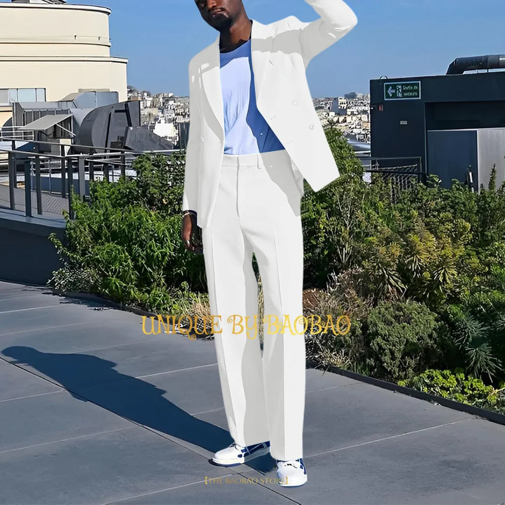 Costume 2 Pieces Bleu Croise Mariage
