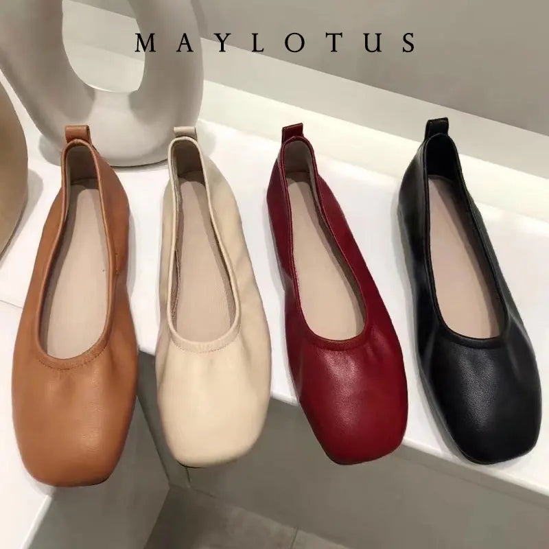2026 Women Shoes Brand Designer  Ballet Flats Woman Round Toe Japanned Leather Flats Vintage Narrow Band Loafers