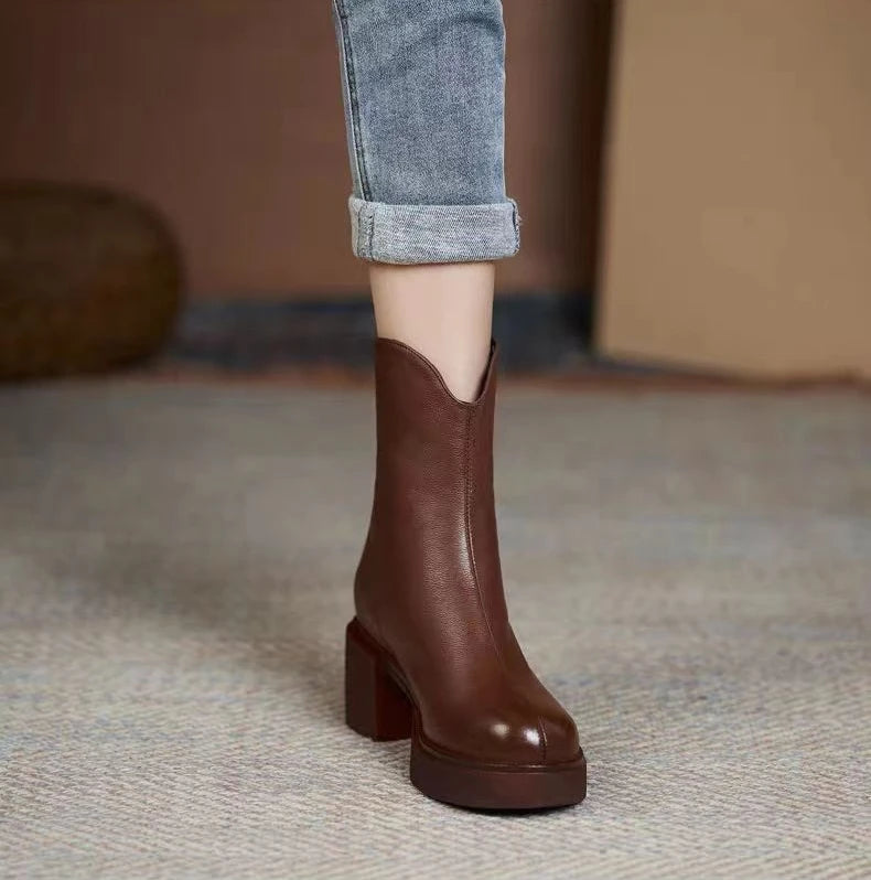 Women's Shoes Chelsea Boots Woman Winter 2025 Cute Trend Elastic Half Promotion Genuine Leather On Offer With High Quality New