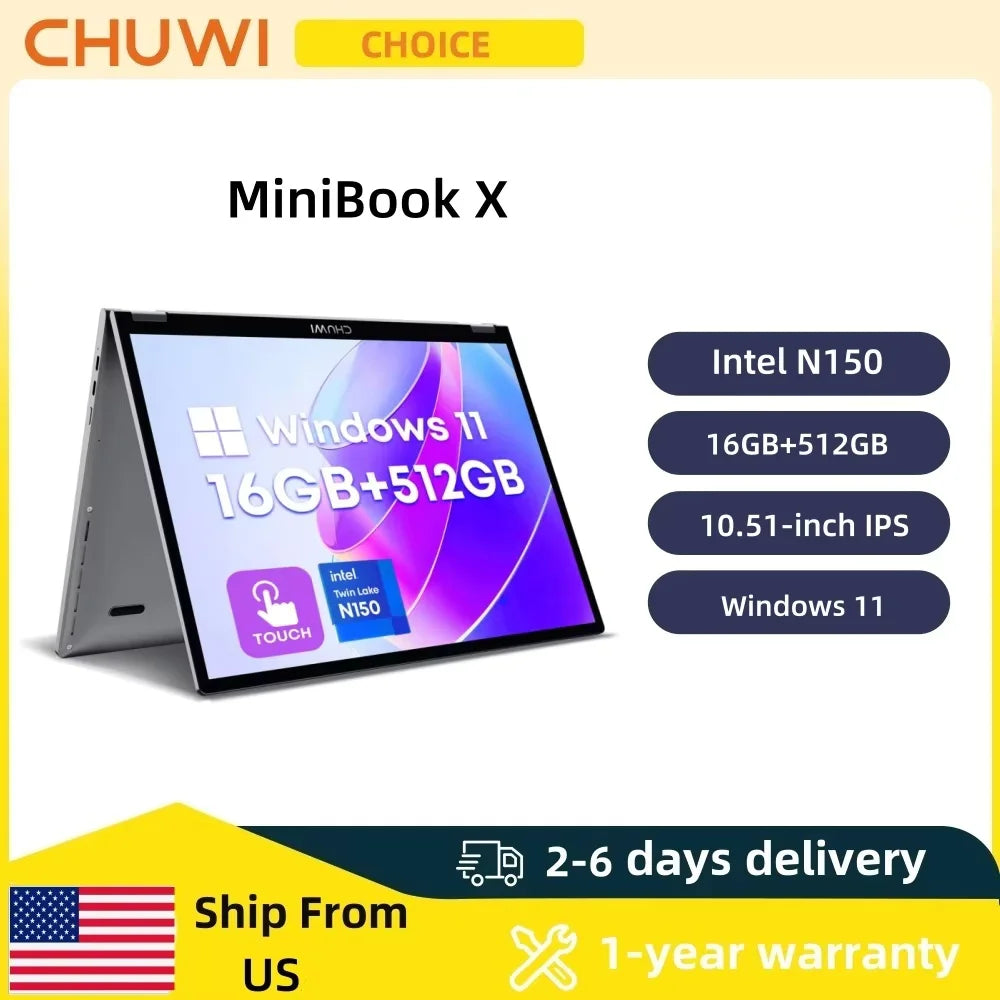 Laptop CHUWI MiniBook X 2en1 N150 16Go 512Go