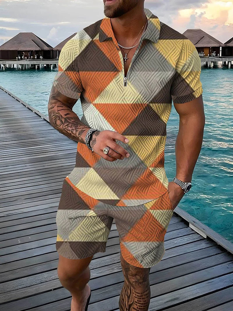 Ensemble Polo 3D Geometrique Short