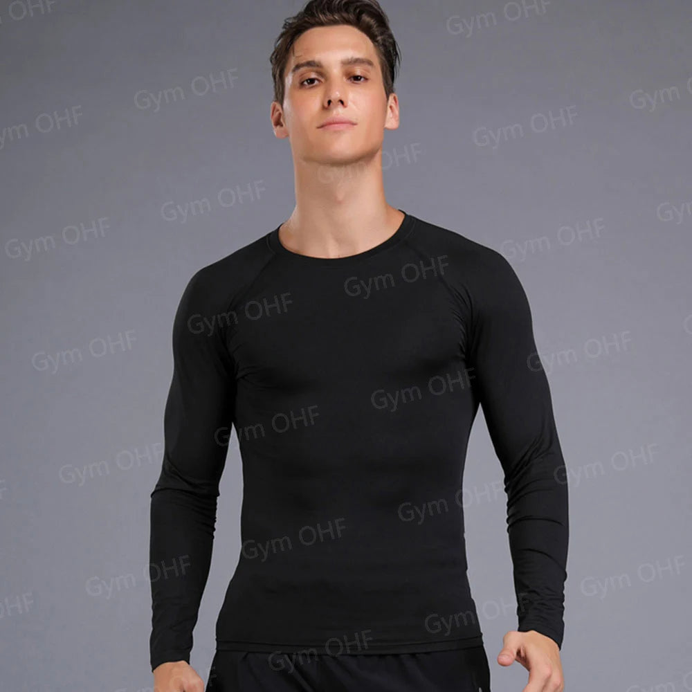 Men's Solid Color Short Sleeved T-shirt Compressed Quick Drying Breathable Training Suit Fitness Jujitsu Rashguard Top Gym Sport